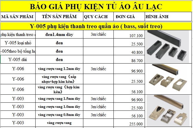 Báo giá phụ kiện thanh suốt, bass treo quần áo