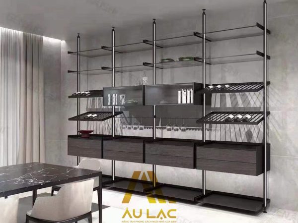 kệ decor kết hợp đợt rượu nan nhôm
