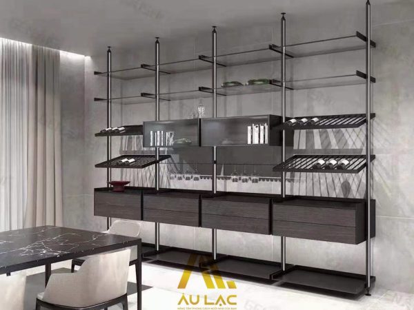 kệ decor kết hợp đợt rượu nan nhôm
